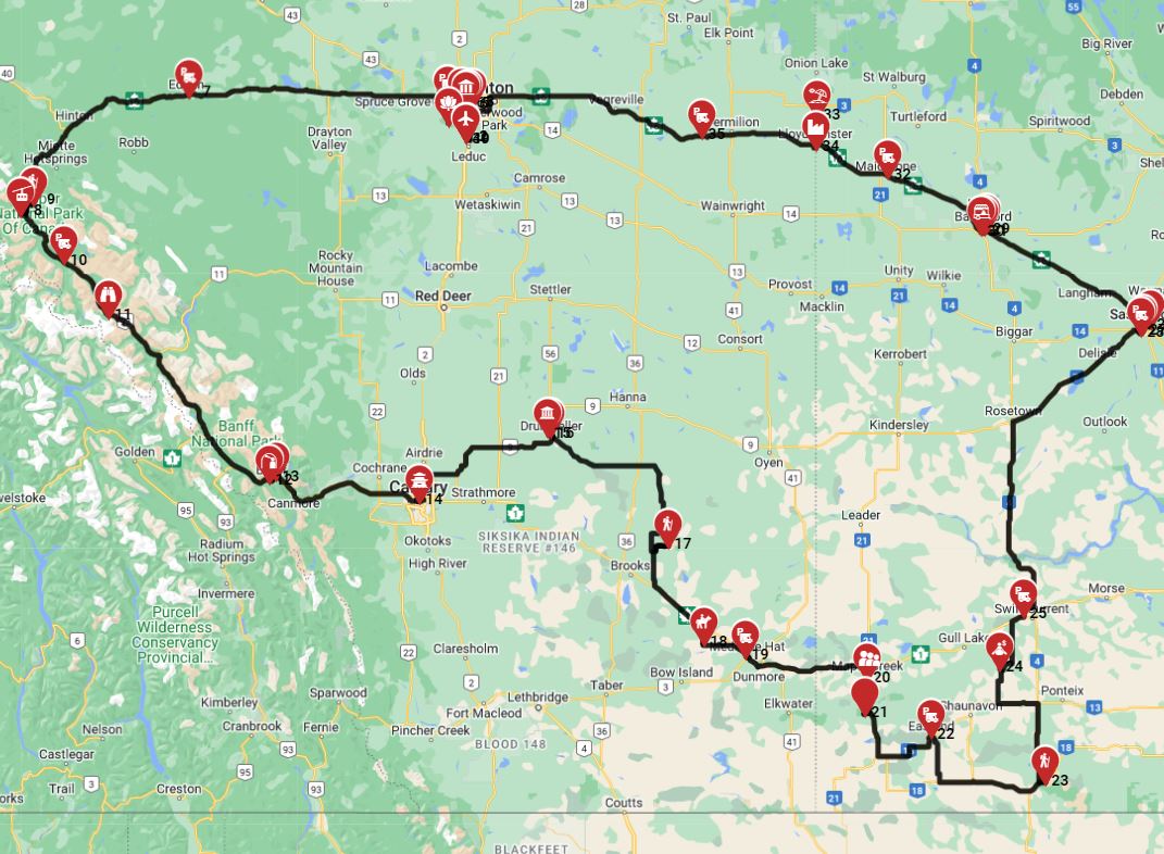 RV trip route planner from Edmonton
